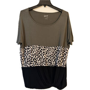Maurices 24/7 Colorblock Leopard Print Twist Hem Top Women's Large (b4)